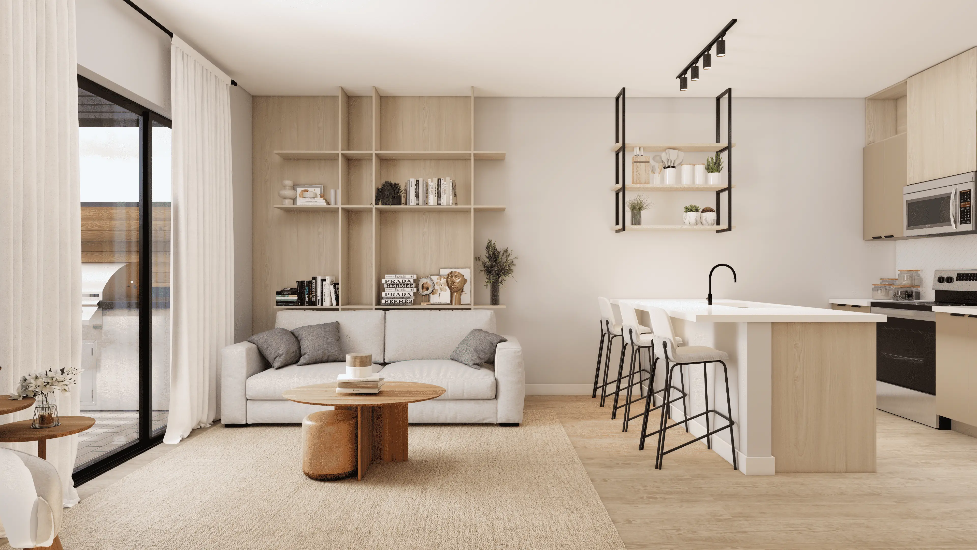 Living integrado com acesso ao garden